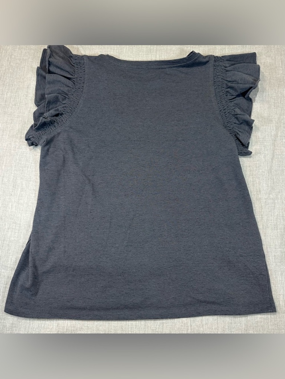 LOFT Navy Ruffle Sleeve Knit Tee - Picture 2 of 6
